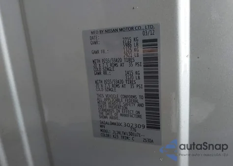 2013 Infiniti Jx35 z USA, uszkodzony, nr VIN 5N1AL0MM3DC302309